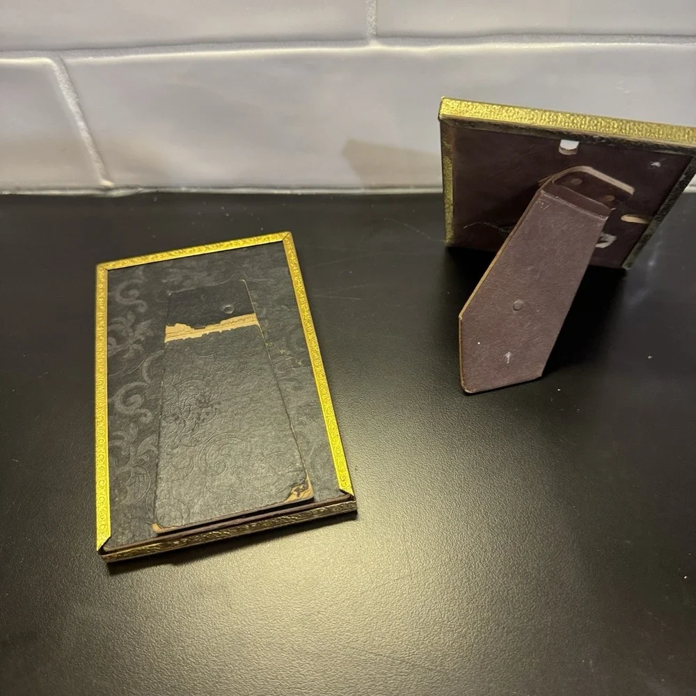 Vintage  Lot of 2 Metal Miniature Picture Frames Ornate Embossed Design